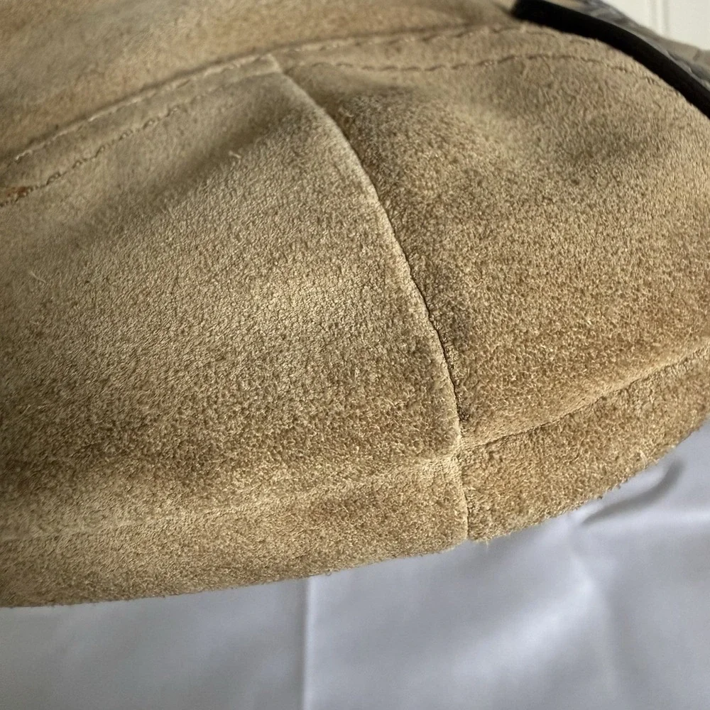Vintage Coach Brown Tan Suede Small Hobo Shoulder Bag Purse Metallic Accents